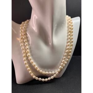 Estate 36” White Cultured Freshwater Pearl Necklace 925 Sterling